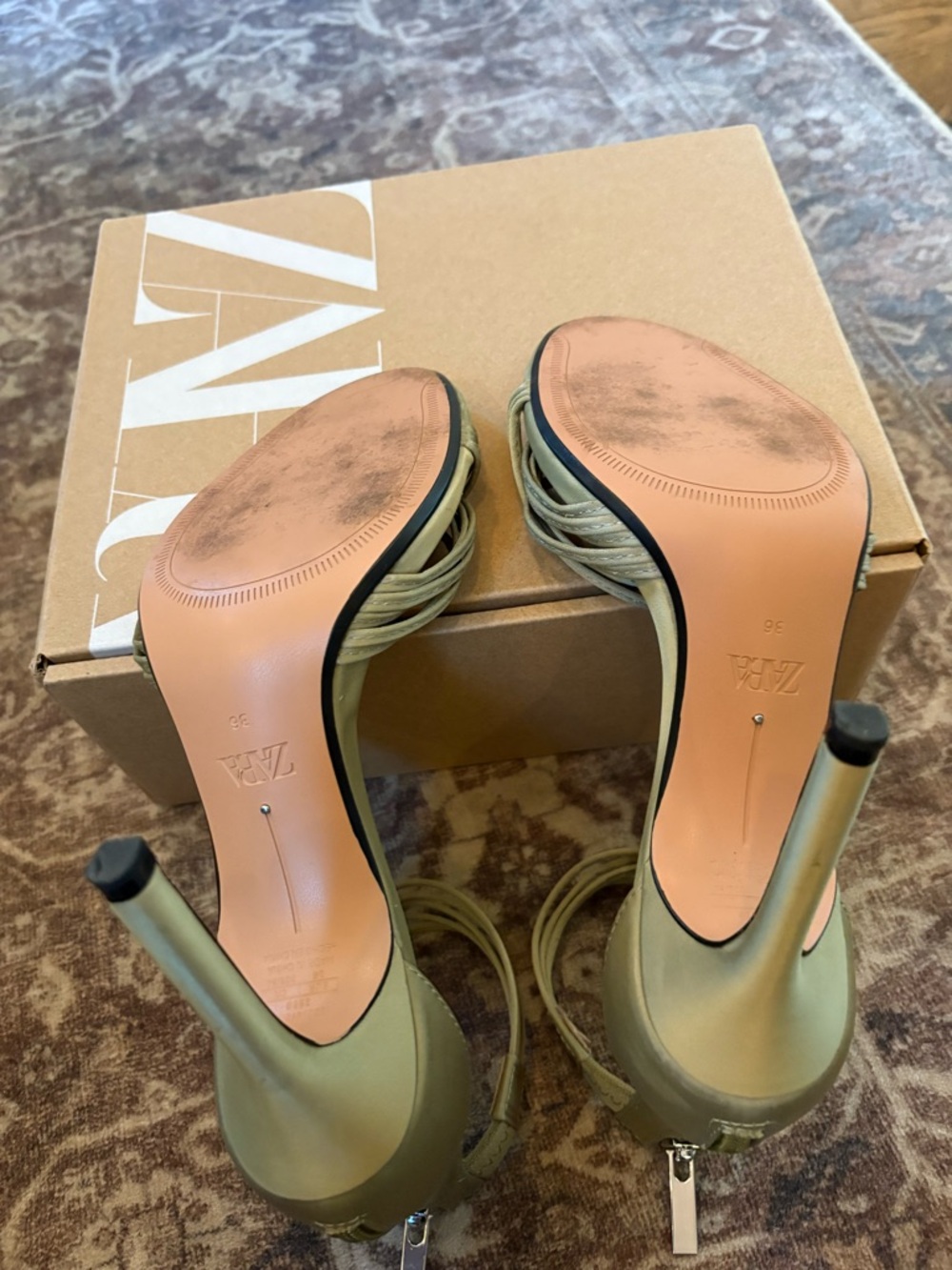 ZARA Sage Green Multi‑Strap Ankle Strap High Heels sandal 36/6 - Picture 7 of 7
